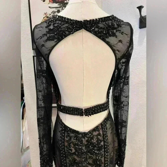 NWT RACHEL ALLAN SHORT BEADED BLACK DRESS STYLE 4508 SIZE 4 Org $498 - Picture 7 of 12